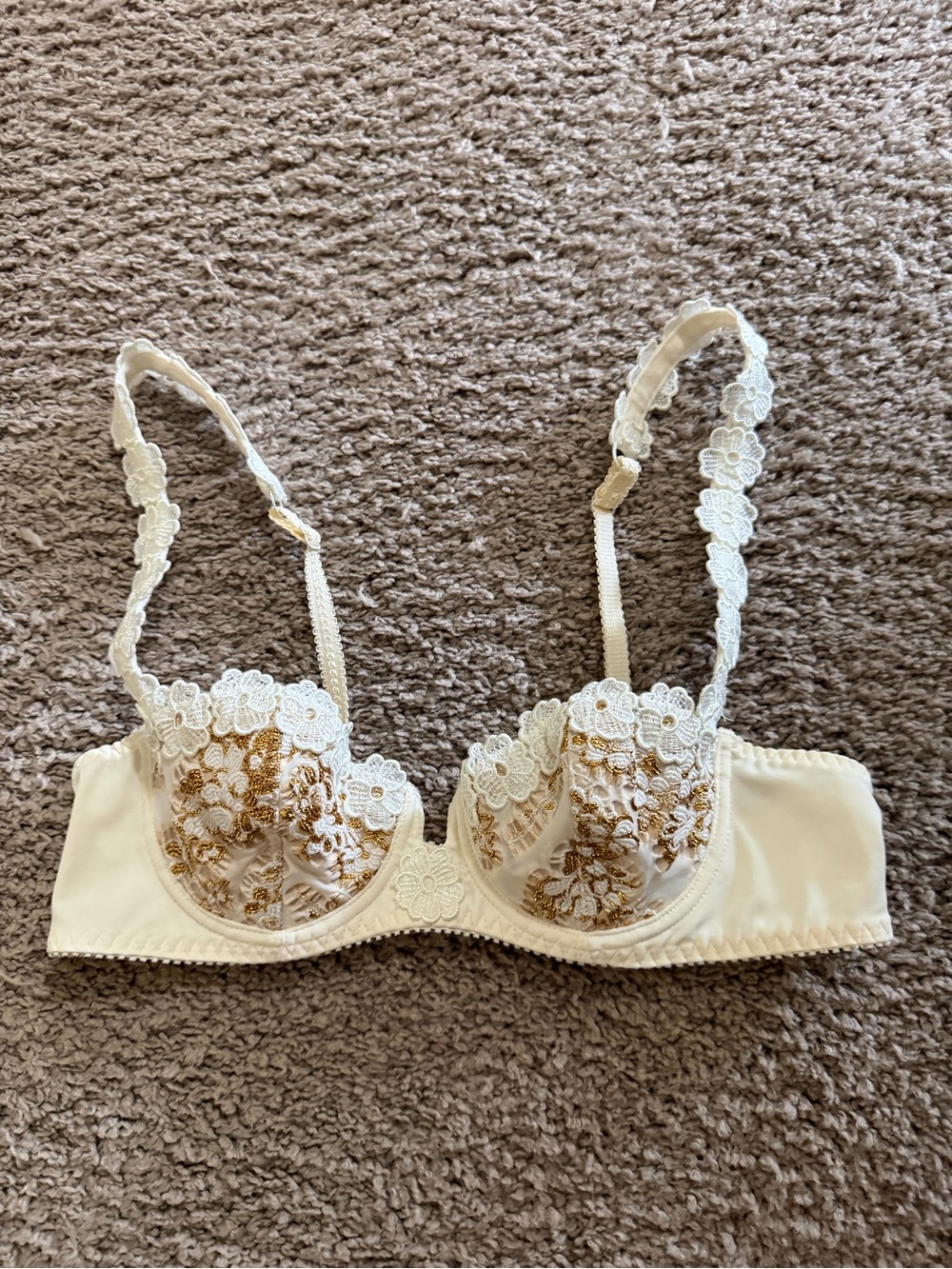 Aubade Cream Bra with Gold Floral Embroidery